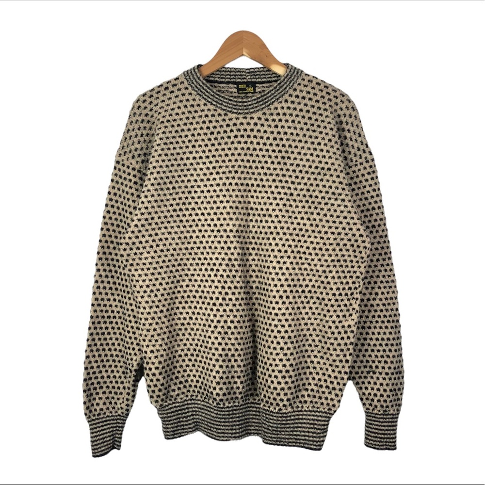 Vintage Iber Sam Alpaca Wool Grandpa Sweater XL Crewneck Tan Black